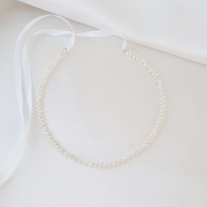 couronne de mariée gouttes de verre ivoire clair et ruban de satin