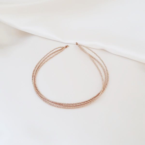 headband de mariée bohême chic sur trois rangs en perles de rocailles couleur champagne