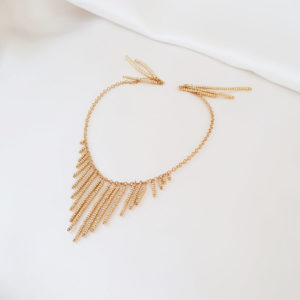 ornement de cheveux pour le mariage en perles de rocaille dorées et chaine dorée