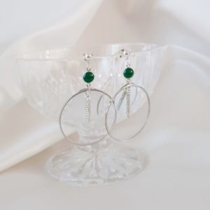 boucles d'oreilles casual pour mariée , cercle argentée et sequin