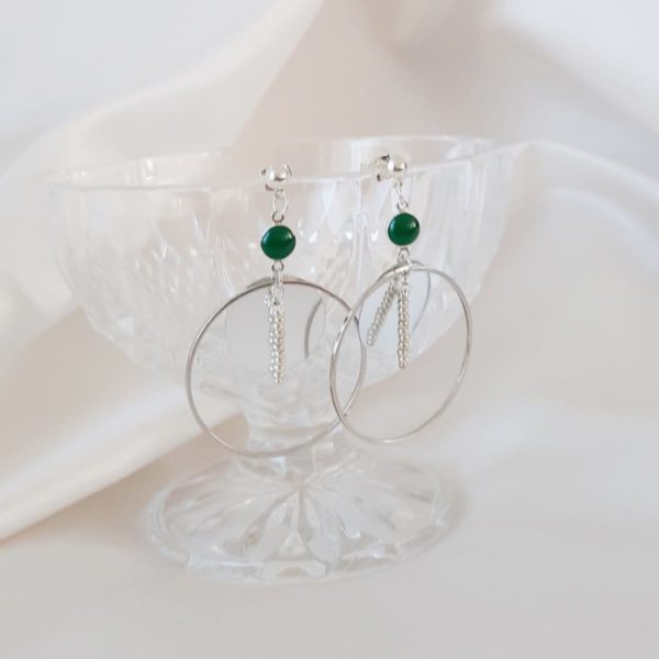 boucles d'oreilles casual pour mariée , cercle argentée et sequin