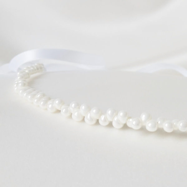 couronne de mariée gouttes de verre ivoire clair et ruban de satin