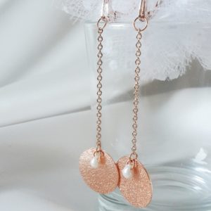 boucles d'oreilles pendantes pour la mariée, dorées rose