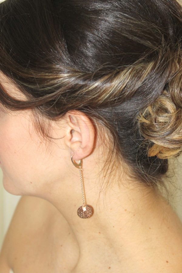 boucles-oreille-mariage-pendantes-doré rose boucles d'oreilles pendantes pour la mariée, dorées rose