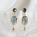 boucles d'oreilles de mariée puce d'oreilles swarovski, pendentif à facettes et perles en plaqué or