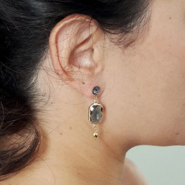 boucles-oreilles-mariée-chic-moderne boucles d'oreilles de mariée puce d'oreilles swarovski, pendentif à facettes et perles en plaqué or