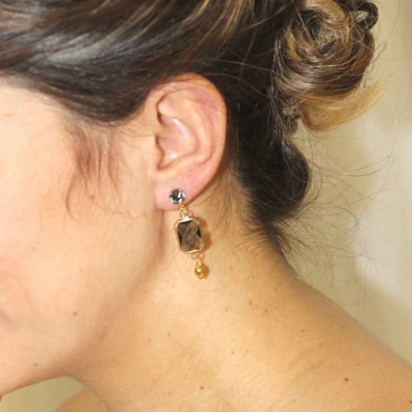 boucles-oreilles-mariée-chic-moderne boucles d'oreilles de mariée puce d'oreilles swarovski, pendentif à facettes et perles en plaqué or