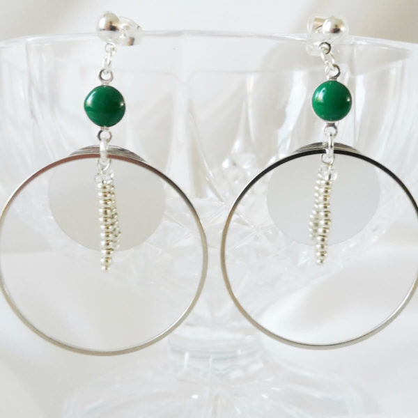 boucles d'oreilles casual pour mariée , cercle argentée et sequin