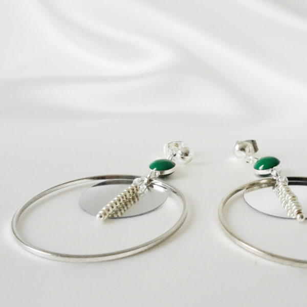 boucles d'oreilles casual pour mariée , cercle argentée et sequin