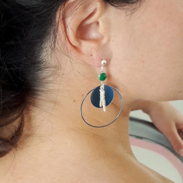 boucles d'oreilles casual pour mariée , cercle argentée et sequin