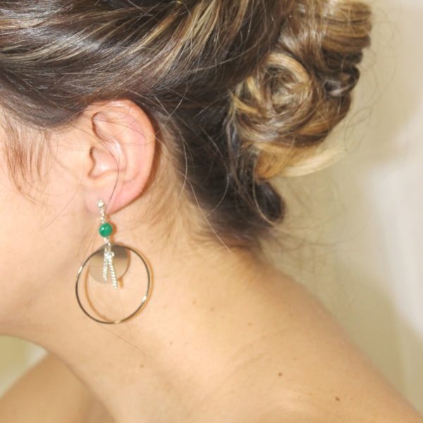 boucles d'oreilles casual pour mariée , cercle argentée et sequin