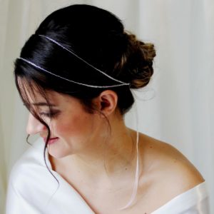 headband de mariée perles de rocaille et ruban d'organza