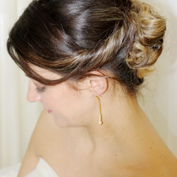 DIANE 5 boucles d'oreilles de mariée perles de rocailles dorées et perles de verre nacrées