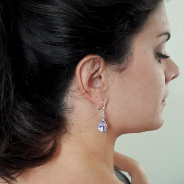 boucles d'oreilles mariée goutte de verre à facettes