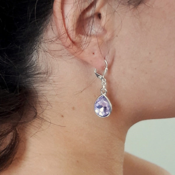 boucles d'oreilles mariée goutte de verre à facettes