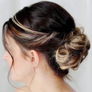 headband de mariée bohême chic sur trois rangs en perles de rocailles couleur champagne