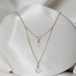 collier de mariée intemporel double chaine dorée rose, hématites synthétiques et perles à facettes