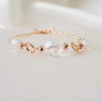 bracelet de mariée intemporel chaine dorée rose, hématites synthétiques et perles à facettes