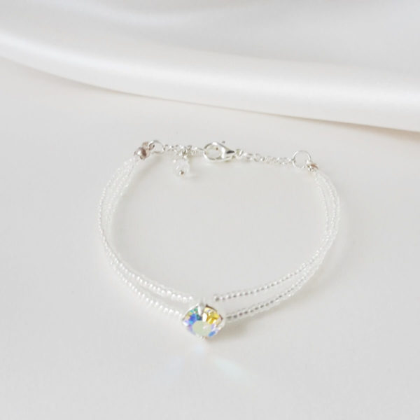 bracelet de mariée perles de rocailles irisées et cristal swarovski