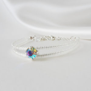 bracelet de mariée perles de rocailles irisées et cristal swarovski