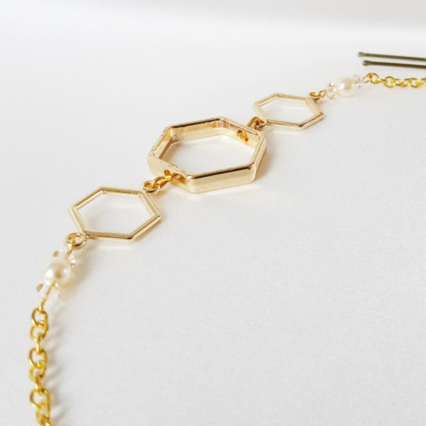 headband-mariée-chaine-dorée headband de mariée bohême chic chaine doré et hexagone