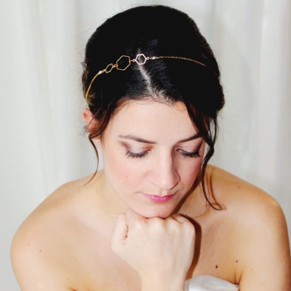 headband-mariée-chaine-dorée headband de mariée bohême chic chaine doré et hexagone