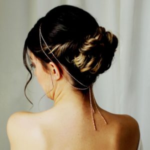 ornement de tête doré rose pour coiffure de mariée, estampe et pendants