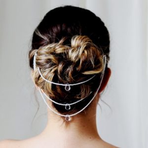 ornement de cheveux pour coiffures de mariée perles de rocailles sur trois rangs et gouttes de verre