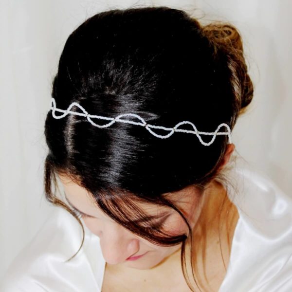 headband-perles-mariage- headband de mariée perles de rocailles opales dorées et ruban d'organza