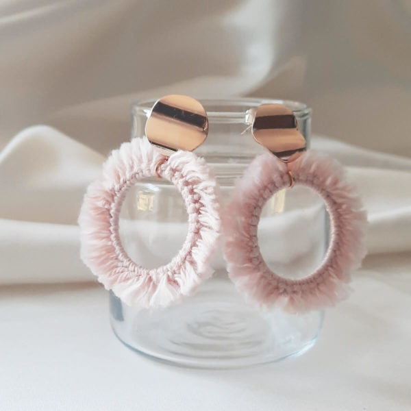 boucles d'oreilles de mariée créoles rose poudrée et doré rose