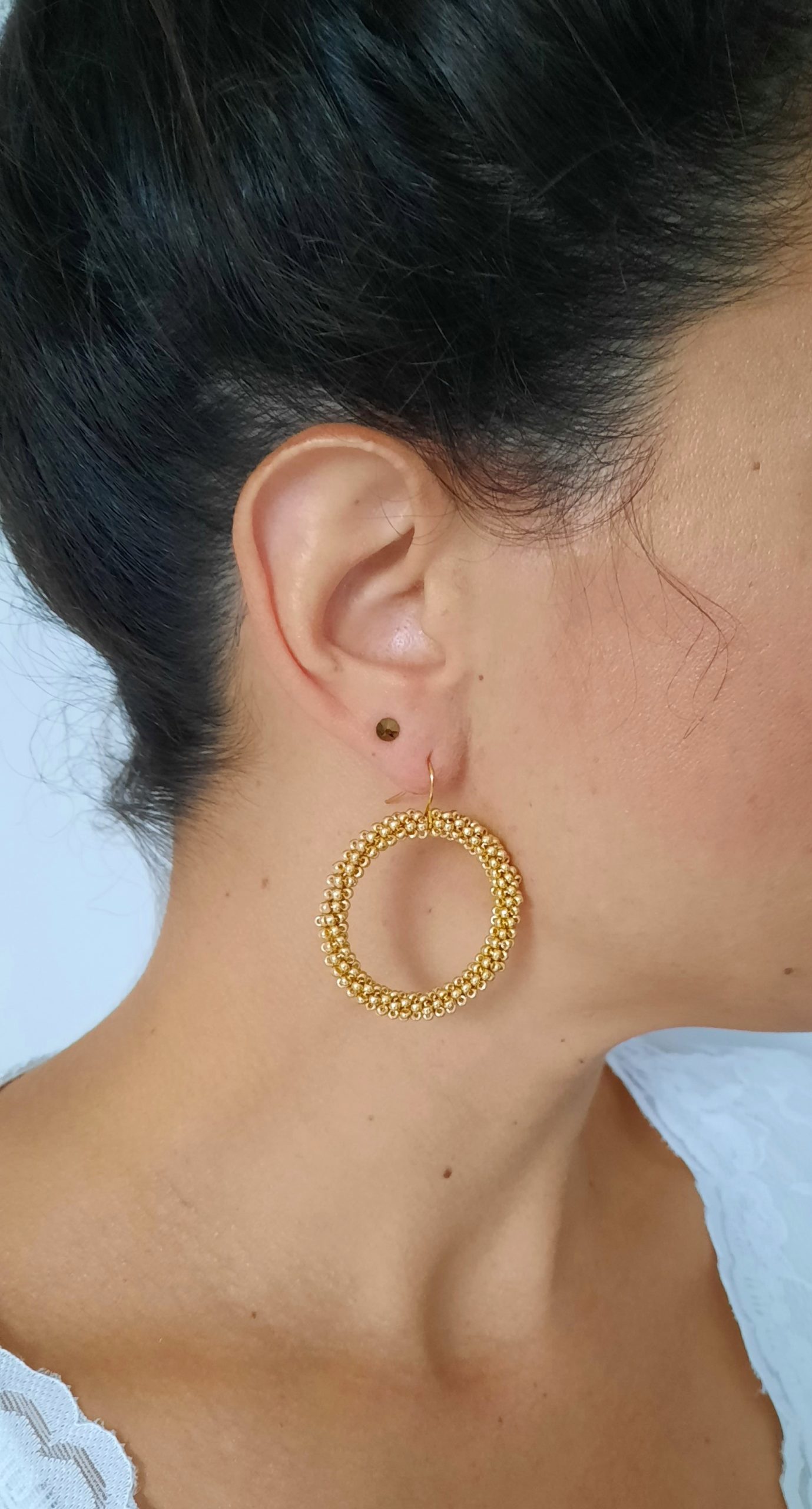 boucles d'oreilles mariée créole perles dorées